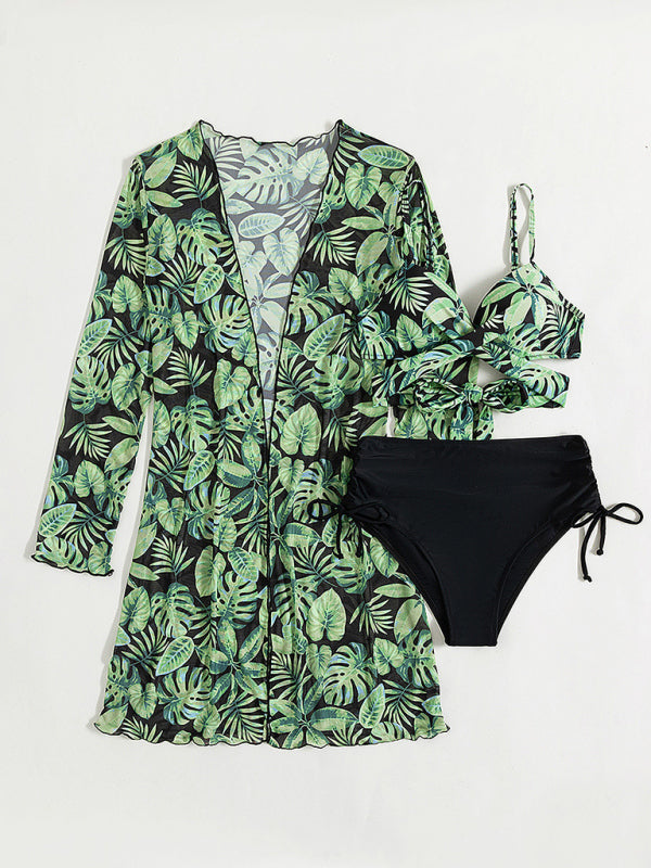 Women's tropical vibes bikini three-piece sets