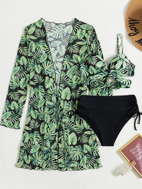 Women's tropical vibes bikini three-piece sets