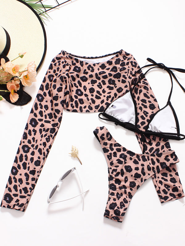 Braided rope leopard print three-piece swimsuit