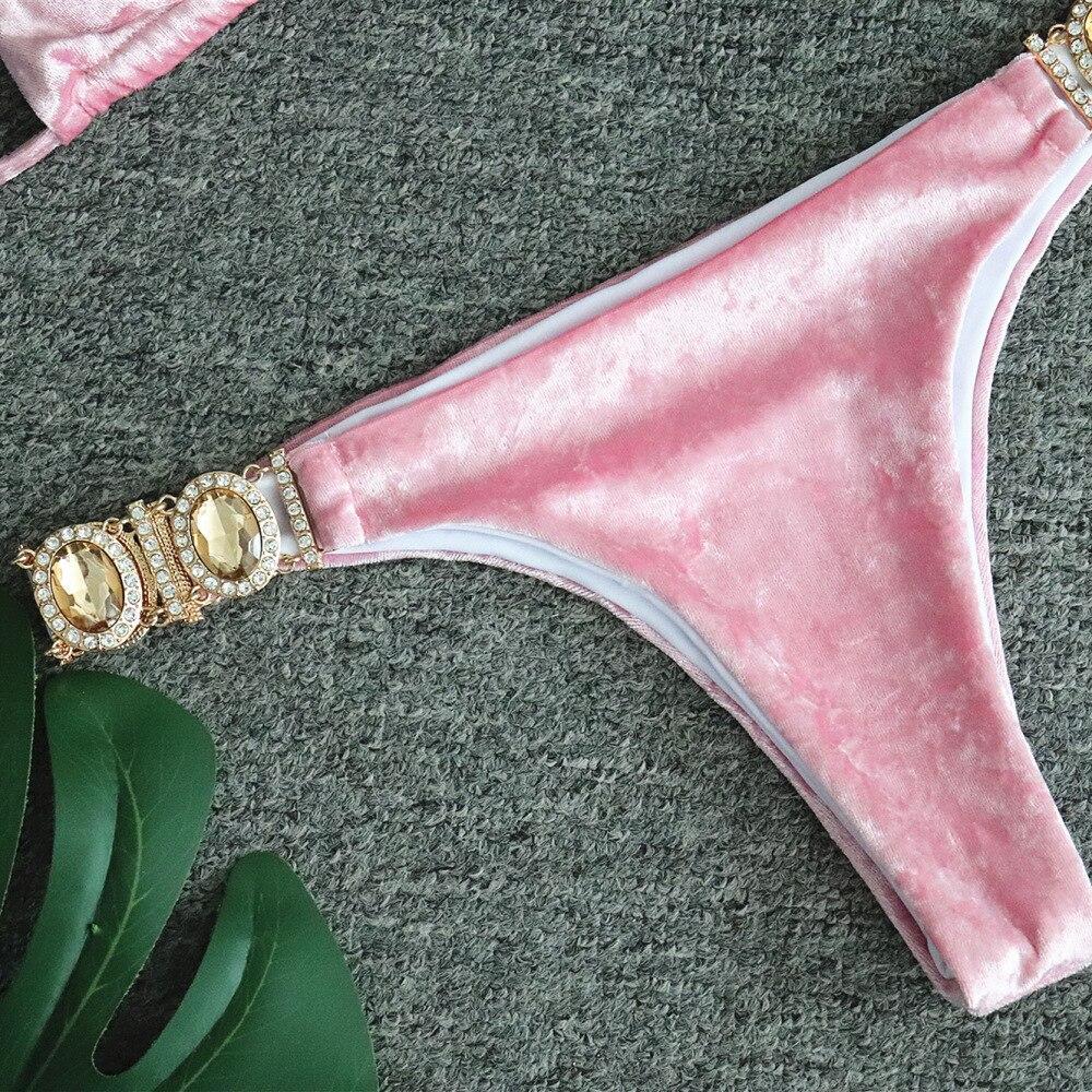 Sexy Summer Womens Bandage Bikini Sets Velvet Swimsuits Swimwear Push