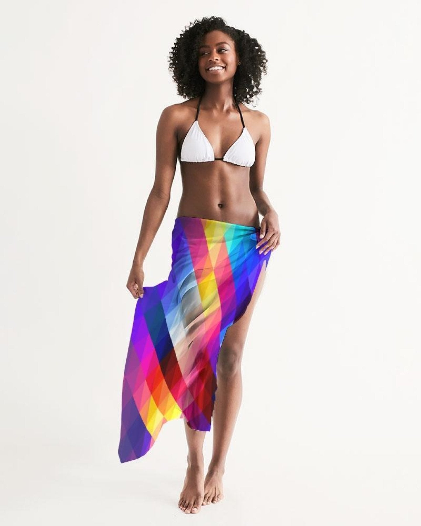 Sheer Sarong Swimsuit Cover Up Wrap / Red Block Multicolor