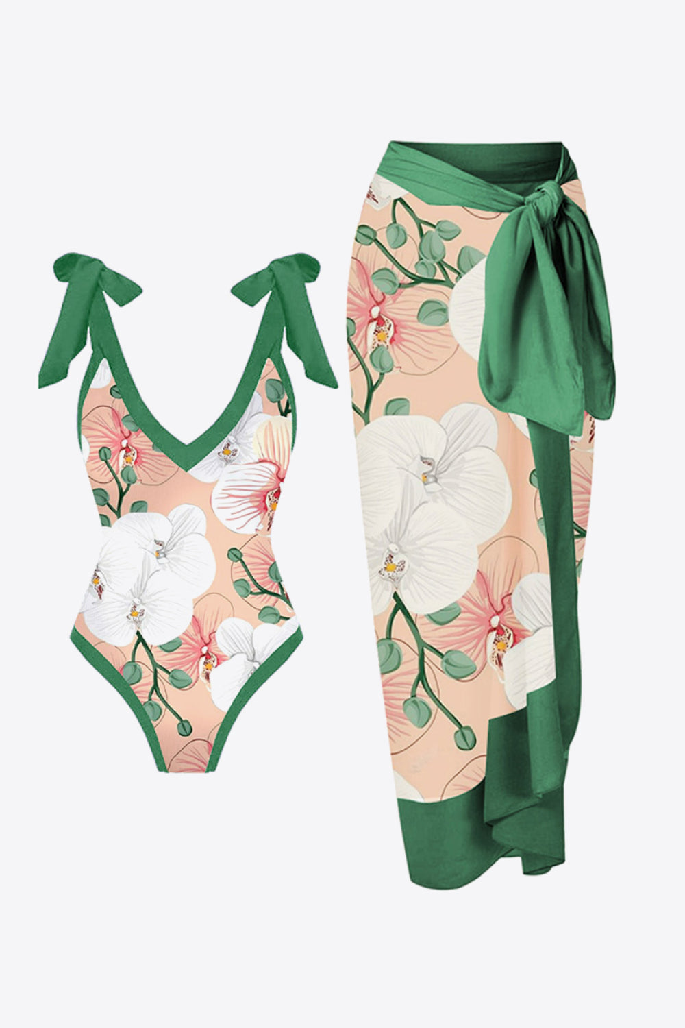 Ensemble de bain deux pièces à col en V et imprimé floral