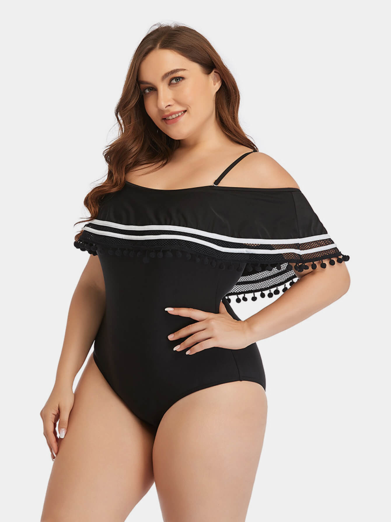 Maillot de bain une pièce rayé à épaules dénudées grande taille