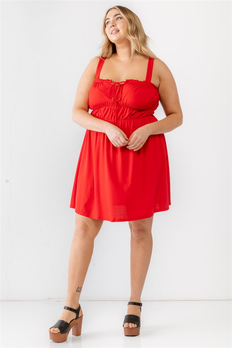 Vestido mini sin mangas con volantes tejidos en rojo Plus