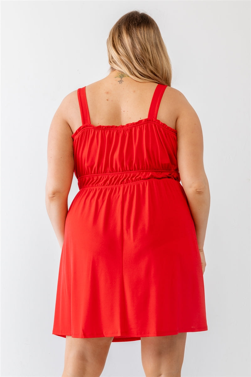 Vestido mini sin mangas con volantes tejidos en rojo Plus