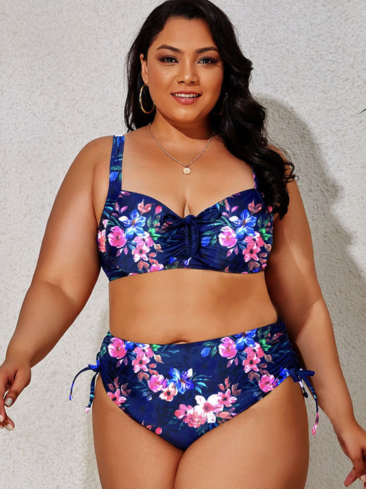 Ensemble bikini imprimé grande taille avec cordon de serrage