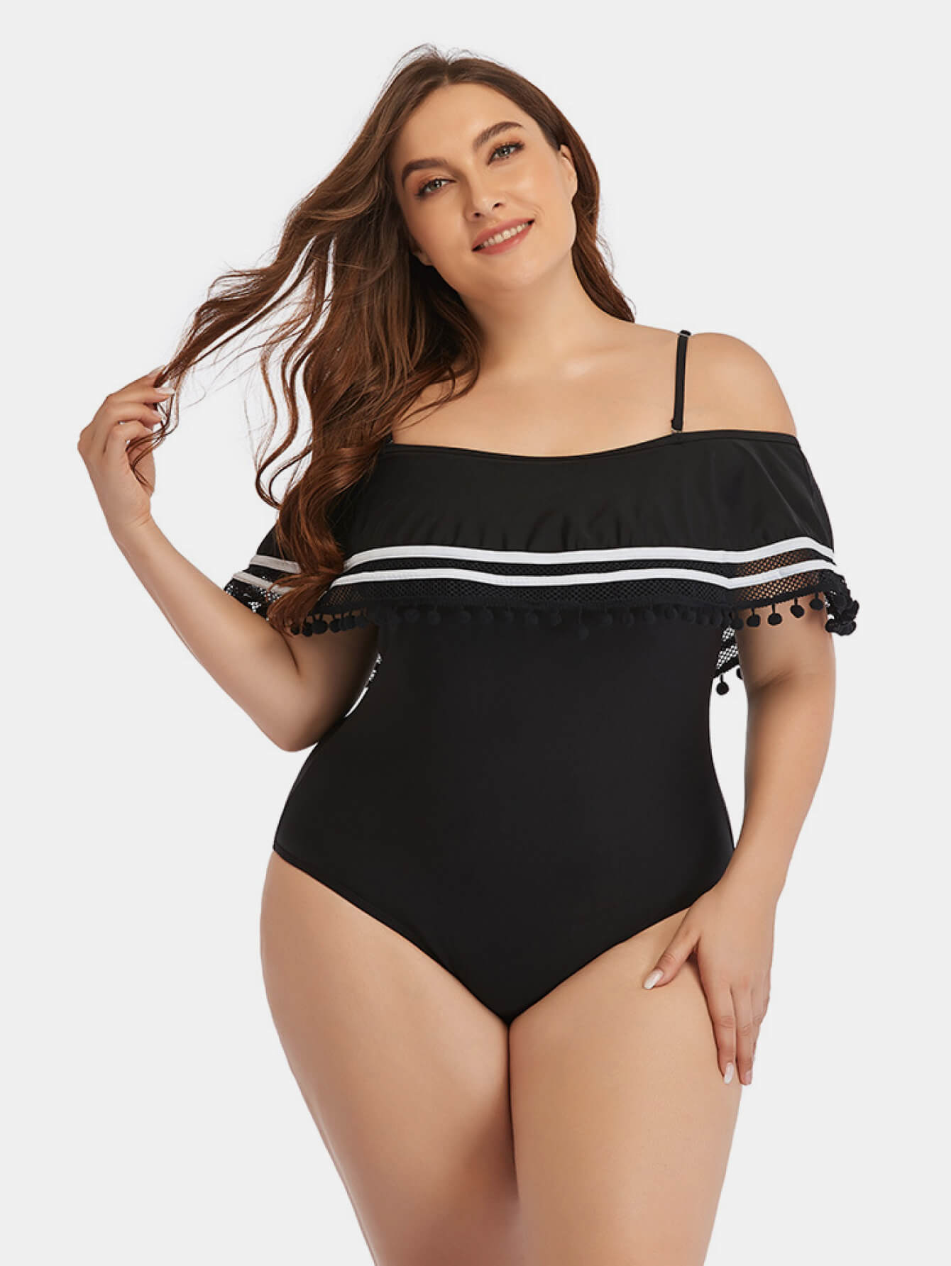 Maillot de bain une pièce rayé à épaules dénudées grande taille